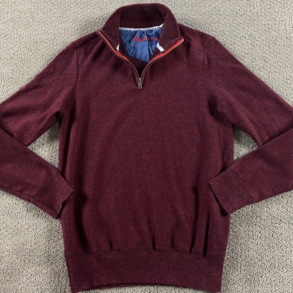Robert Graham Sweater Men's Medium 1/4 Zip Pullover Cotton Blend Red Burgundy